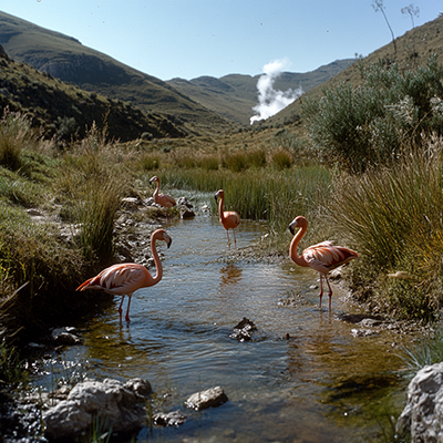 Horatium2023 Flamingos In A Green Lagoon Steam Rising From Th 6ec329f6 5da3 4c14 A2a0 Defe21a35da1 3